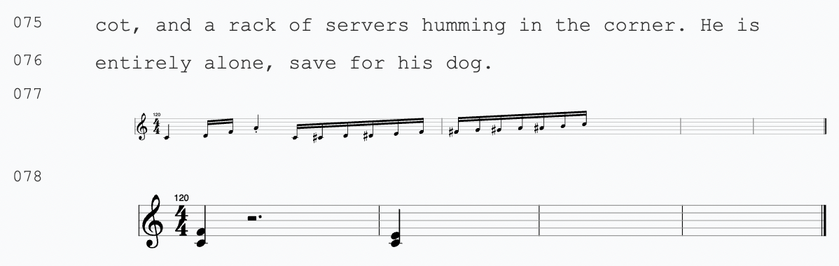 Music applied as inline notation within the script
